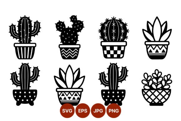 Black and White Cactus Vector Graphics & Illustrations