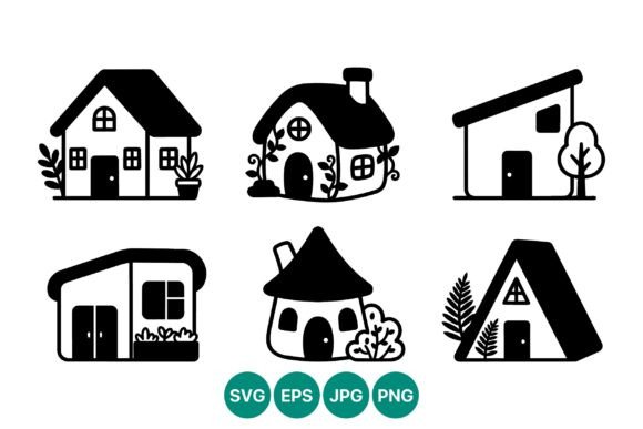 Black and White Six House Icons