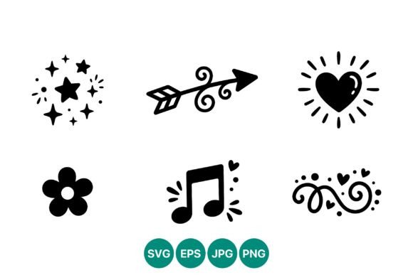 Black Heart Arrow Star Flower Icons: Graphics & Illustrations