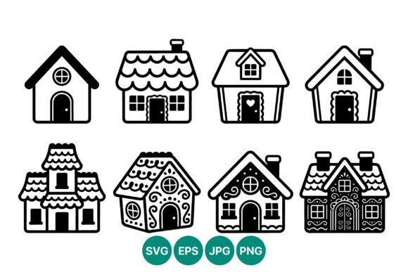Black White House Icon Set: Graphics & Illustrations