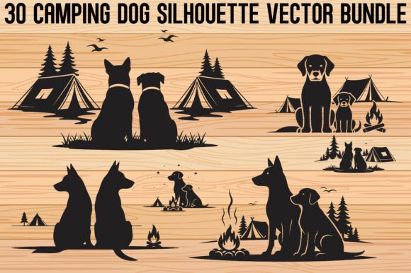 Camping Dog Silhouette Bundle: Graphics & Illustrations