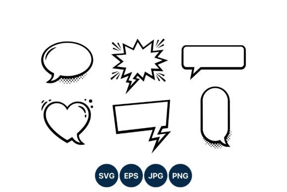 Comic Speech Bubbles Vector Set Black: Graphics & Illustrations