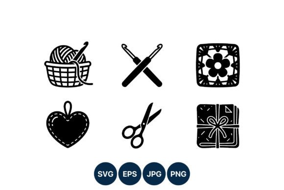Crochet and Knitting Icons Black and