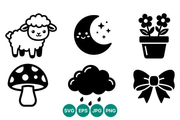 Cute Black White Animal Weather Flower Graphics & Illustrations
