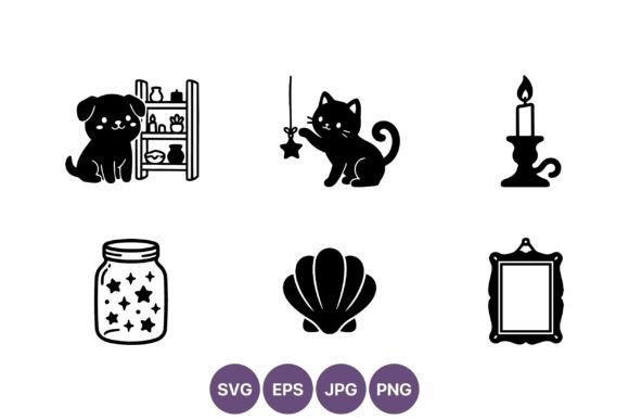 Cute Dog and Cat Silhouettes Vector Set: Graphics & Illustrations