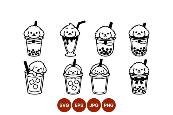 Cute Dog Bubble Tea Line Art