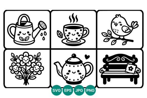 Cute Garden Watering Can and Tea Cup Graphics
