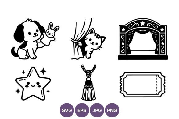 Cute Puppy Puppet and Kitten Theater Graphics