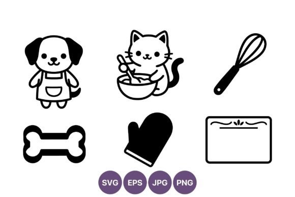 Dog and Cat Cooking Kitchen Utensils Graphics