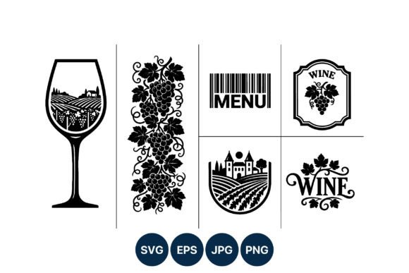 Grape Vineyard Wine Glass Barcode Vector: Graphics & Illustrations