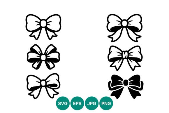 Hand Drawn Black White Bow Ribbon Shapes: Graphics & Illustrations