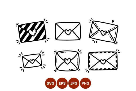 Hand Drawn Love Envelopes Vector Set: Graphics & Illustrations