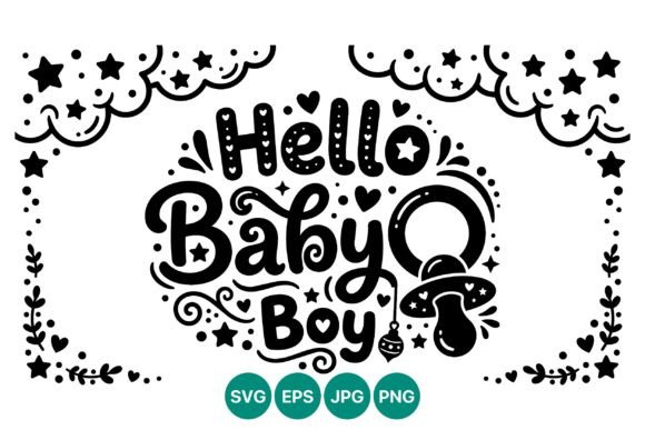 Hello Baby Boy Lettering with Pacifier: Graphics & Illustrations