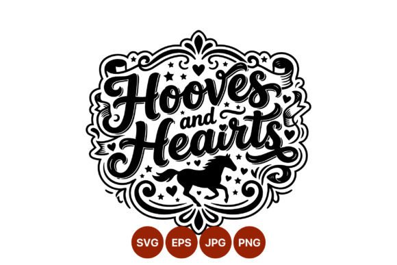 Hooves and Hearts Lettering with Horse: Graphics & Illustrations
