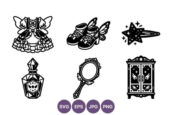 Magical Fairy Dress Shoes Wand Vector Graphics