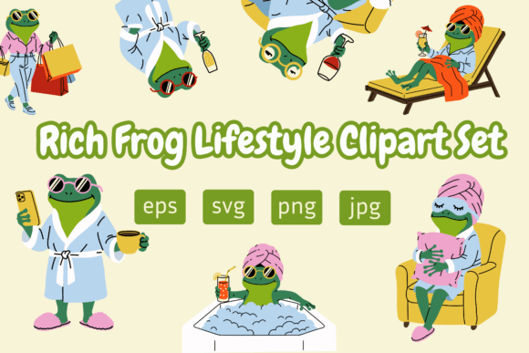 Rich Frog Lifestyle Clipart Set: Graphics & Illustrations