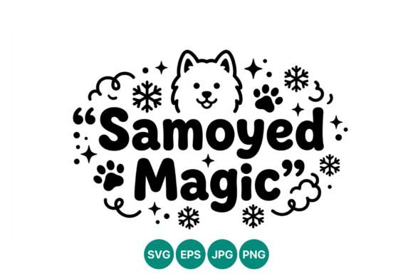 Samoyed Magic Dog Face Lettering: Graphics & Illustrations