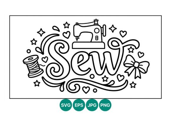 Sew Lettering Line Art Graphics & Illustrations