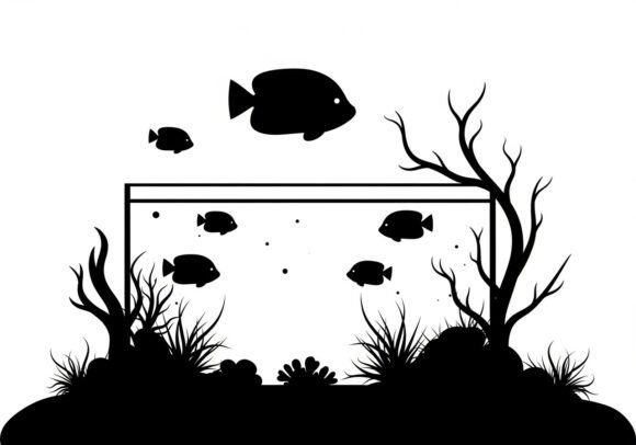 Silhouette Fish Tank Plants Graphics & Illustrations