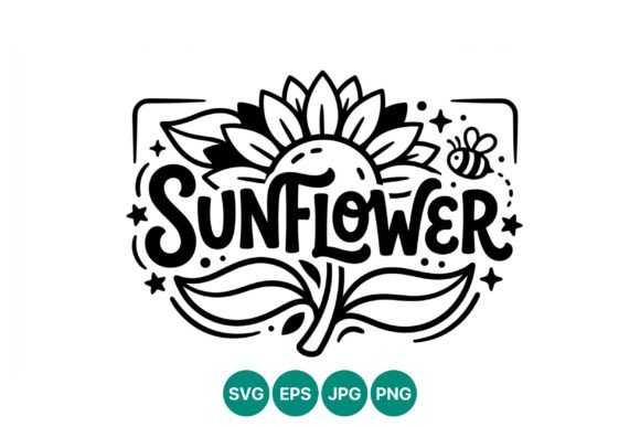Sunflower Vector with Bee: Graphics & Illustrations