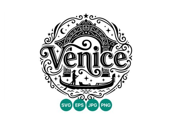 Venice Ornate Lettering with Gondola: Elegant Graphics & Illustrations
