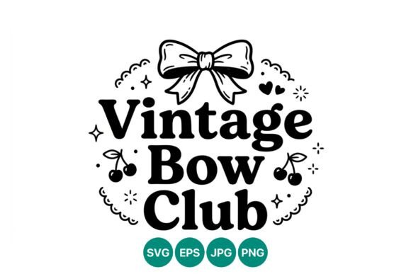 Vintage Bow Club Ribbon Text Graphics & Illustrations