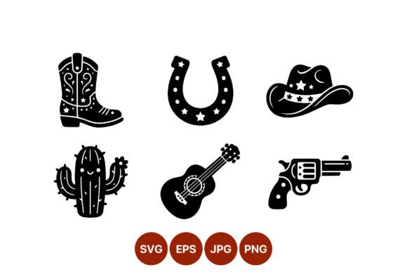 Western Cowboy Boot Horseshoe Hat Cactus Graphics