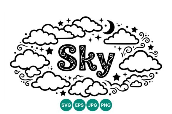 Whimsical Sky Hand Lettering Vector: Graphics & Illustrations