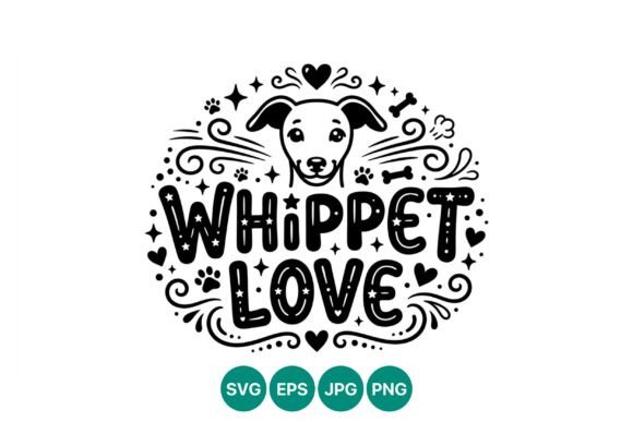 Whippet Love Dog Face Vector Art: Graphics & Illustrations
